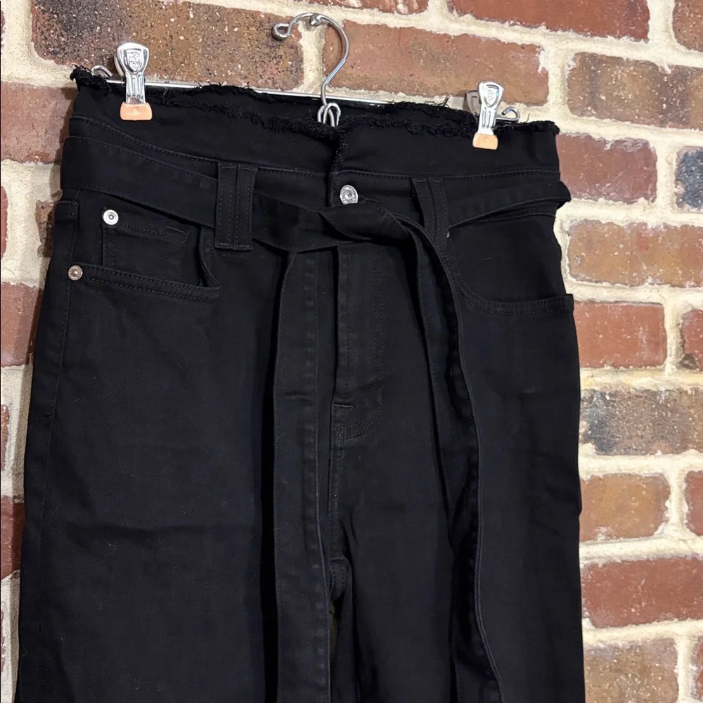 7 For All Mankind Black Denim Jeans with raw hem top and belt size 28
